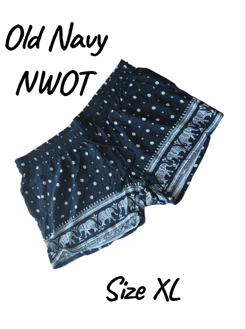 Old Navy Black and White Elephant Print Shorts